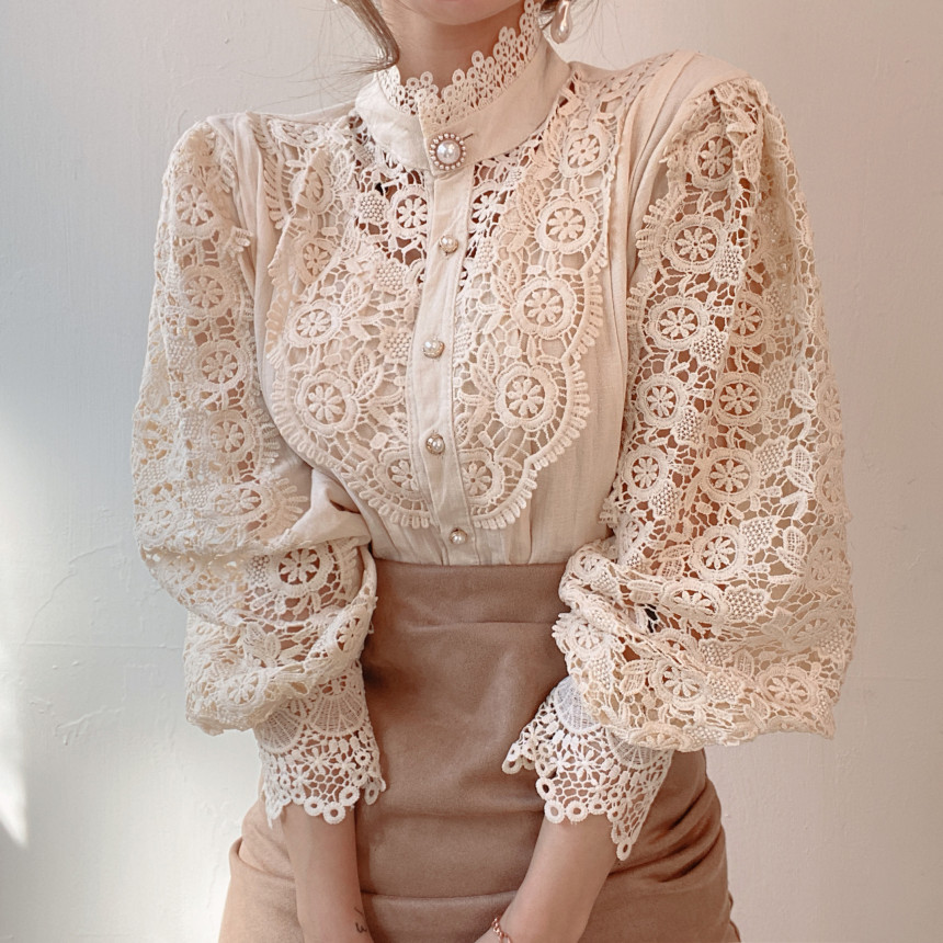 Women's Petal Sleeve Stand Collar Blouse