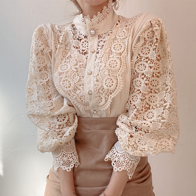 Women's Petal Sleeve Stand Collar Blouse