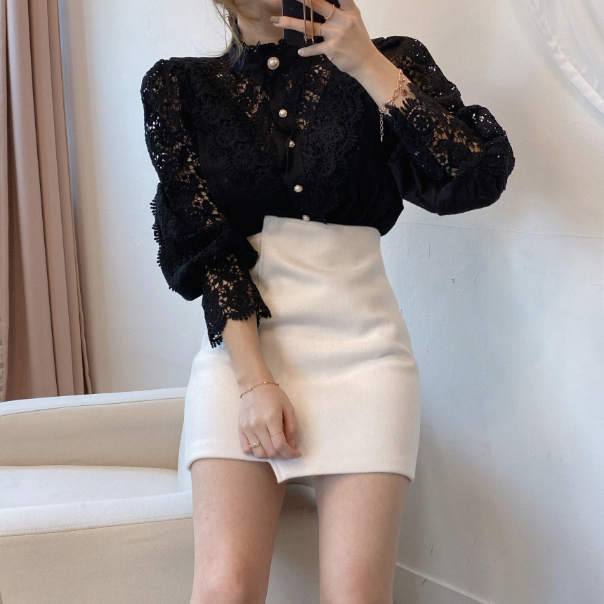 Women's Petal Sleeve Stand Collar Blouse