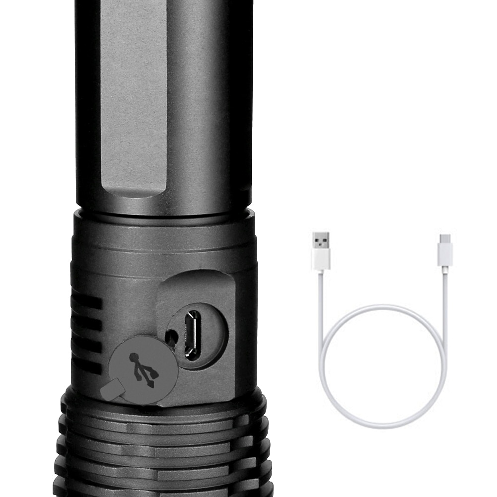 Powerful Black LED Flashlight with Zoom