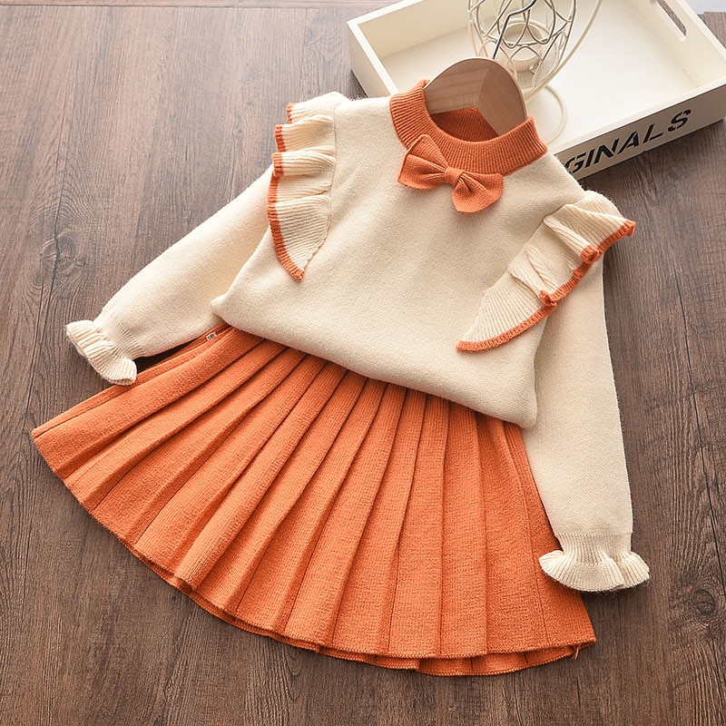 Girl's Warm Autumn Clothes Set with Skirt