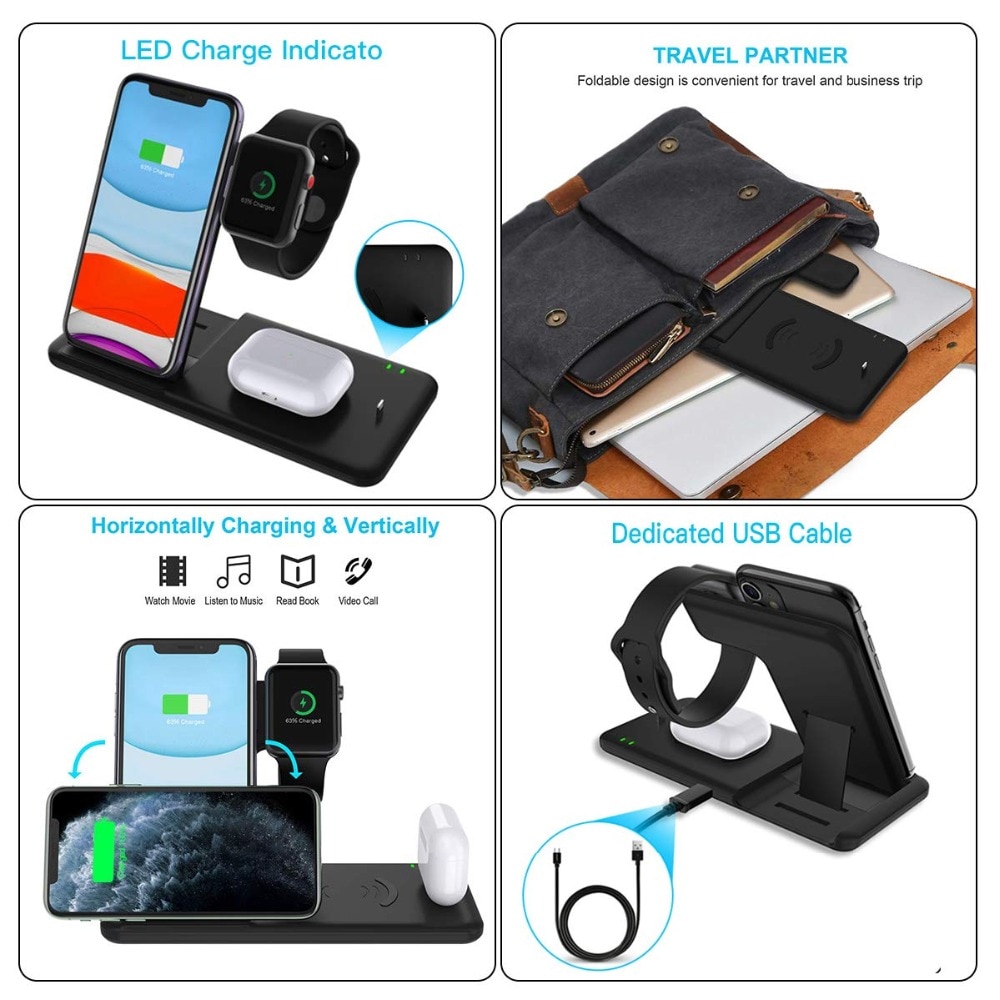 Foldable Fast Wireless Charger Stand For Phone and Watch