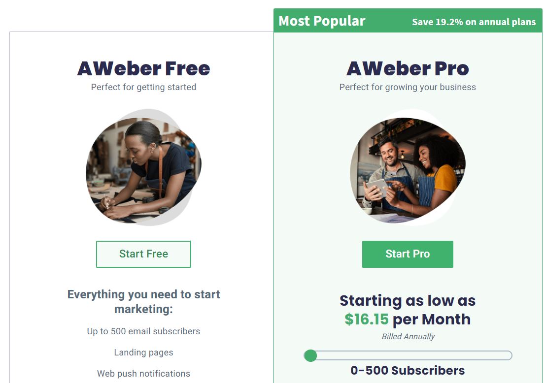 Aweber free and pro plans