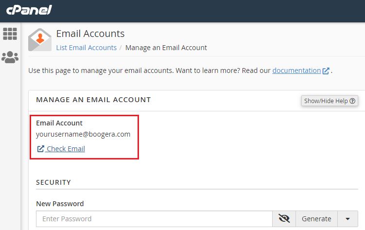 manage an email account on cPanel