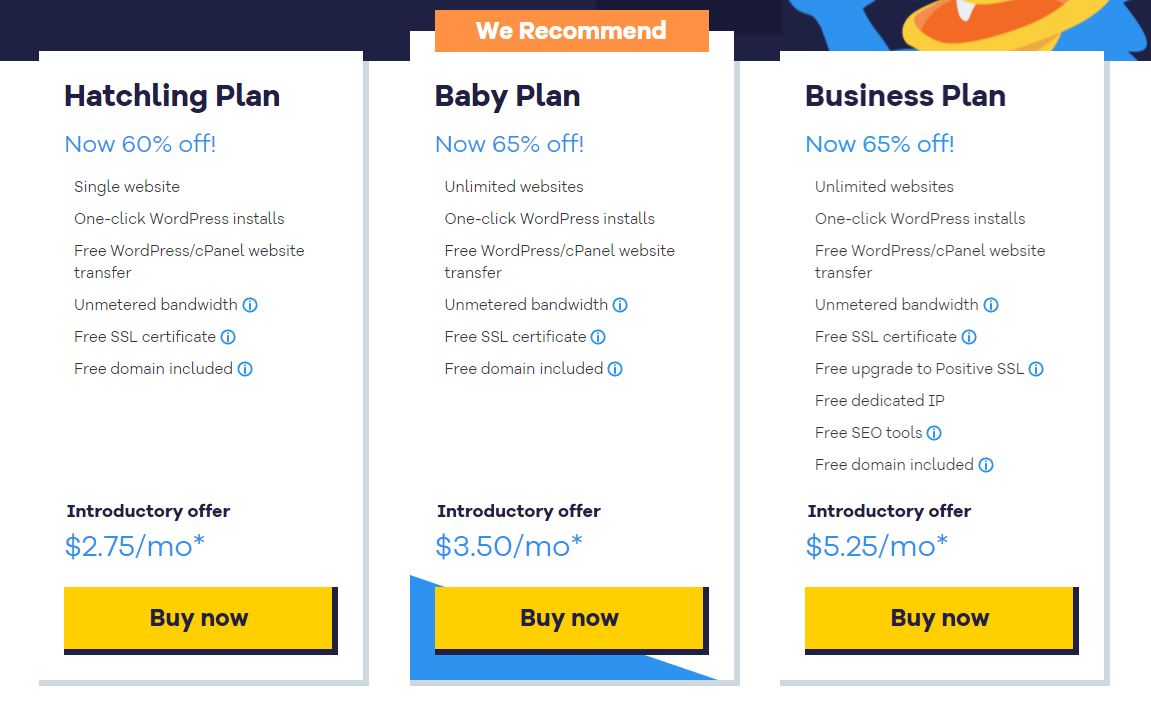 hostgator recommend 3 plans